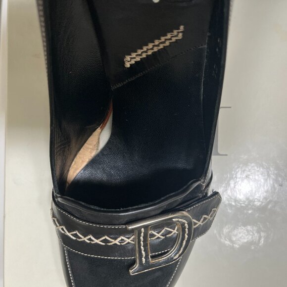 Vintage Dior Black Leather 4" Heels Pumps Silver Toned CD Logo Buckle EU 40 - Picture 7 of 8